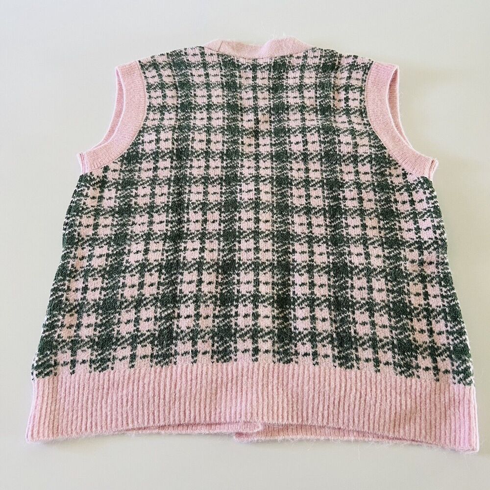 ZARA Pink Green Plaid Knit Vest - S - Picture 4 of 4